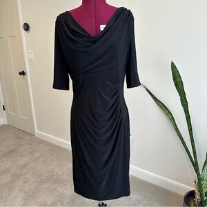 Lauren Ralph Lauren midi ruched cowl neck Black Dress size 12